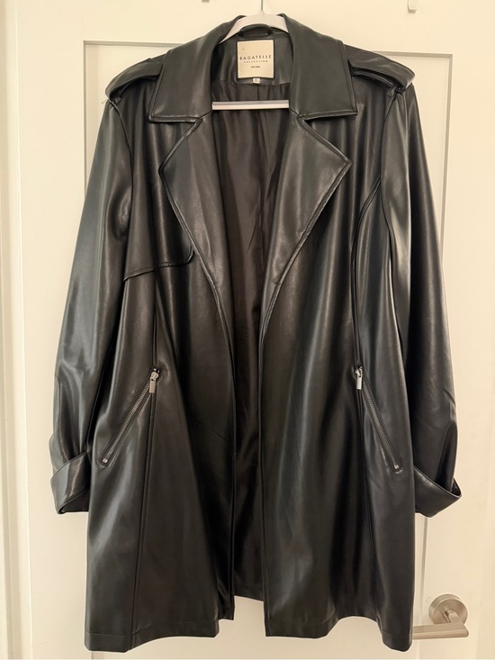 bagatelle Jackets & Blazers - bagatelle Black Faux Leather Long Trench Coat with Epaulets